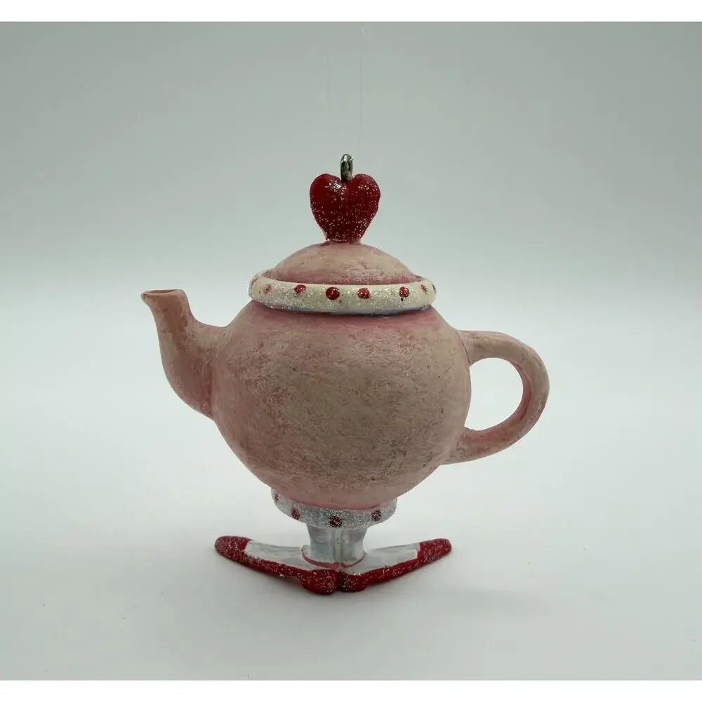 Dept 56 Krinkles Patience Brewster PINK TEAPOT Valentines Ornament 2004 Hearts